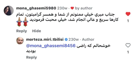 اسکرین‌شات نظر مشتری ثبت ازدواج ایران و آلمان در گرجستان