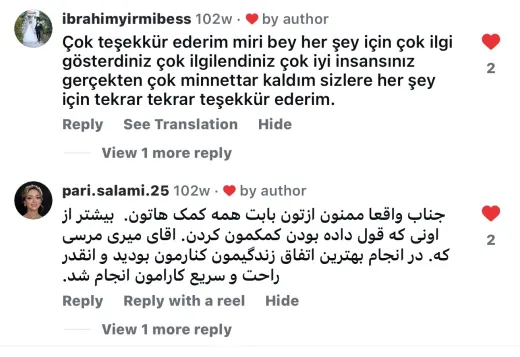 اسکرین‌شات نظر مشتری ثبت ازدواج ایران و ترکیه در گرجستان